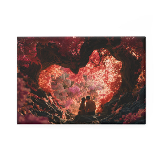 Crimson Canopy Button Magnet, Rectangle (1 & 10 pcs) – Heart-Shaped Grove Romance