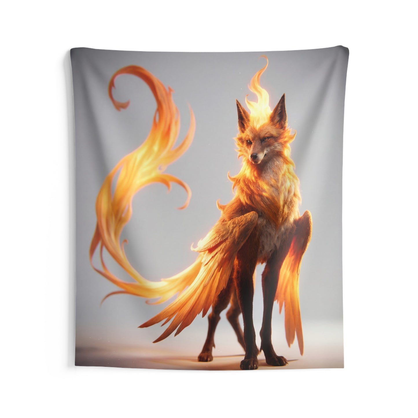 Fire Fox Sentinel Indoor Wall Tapestries – Radiant Wings and Whispering Flames