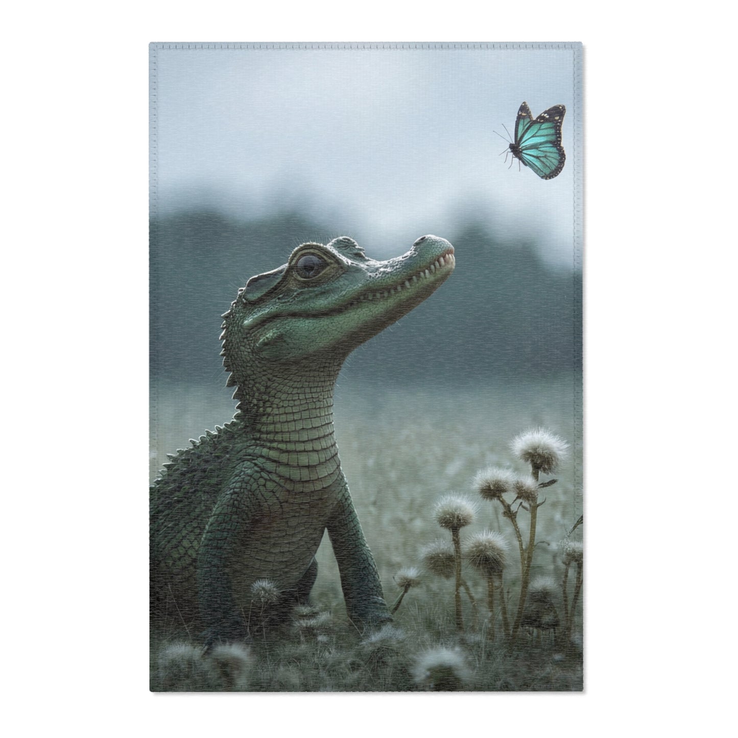 Curious Caiman Rug – Misty Meadow Encounter