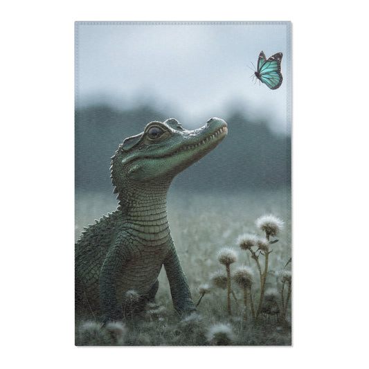 Curious Caiman Rug – Misty Meadow Encounter