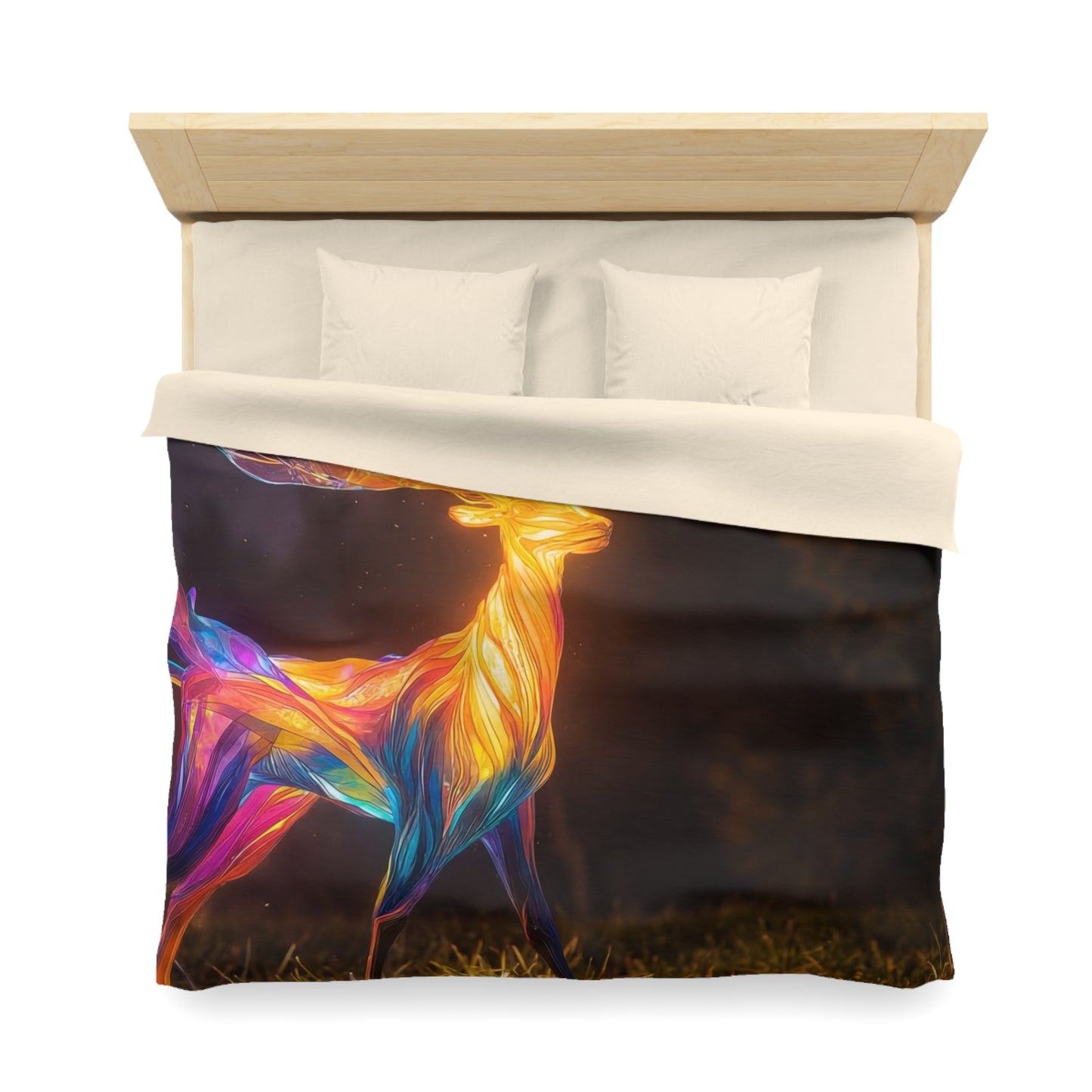 Chromatic Stag Microfiber Duvet Cover – Night Garden Luminescence