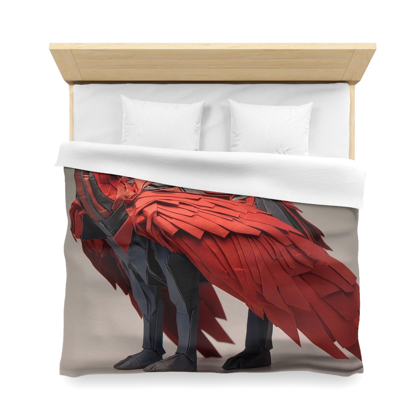 Origami Phoenix Duvet Cover – Crimson Winged Sentinel