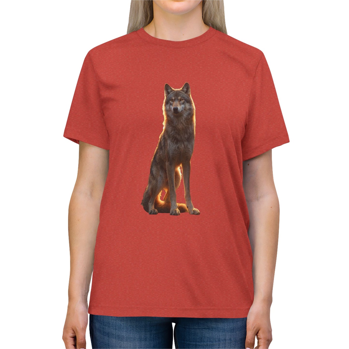 Golden Hour Wolf Unisex Triblend Tee – Sentinel in Warm Light