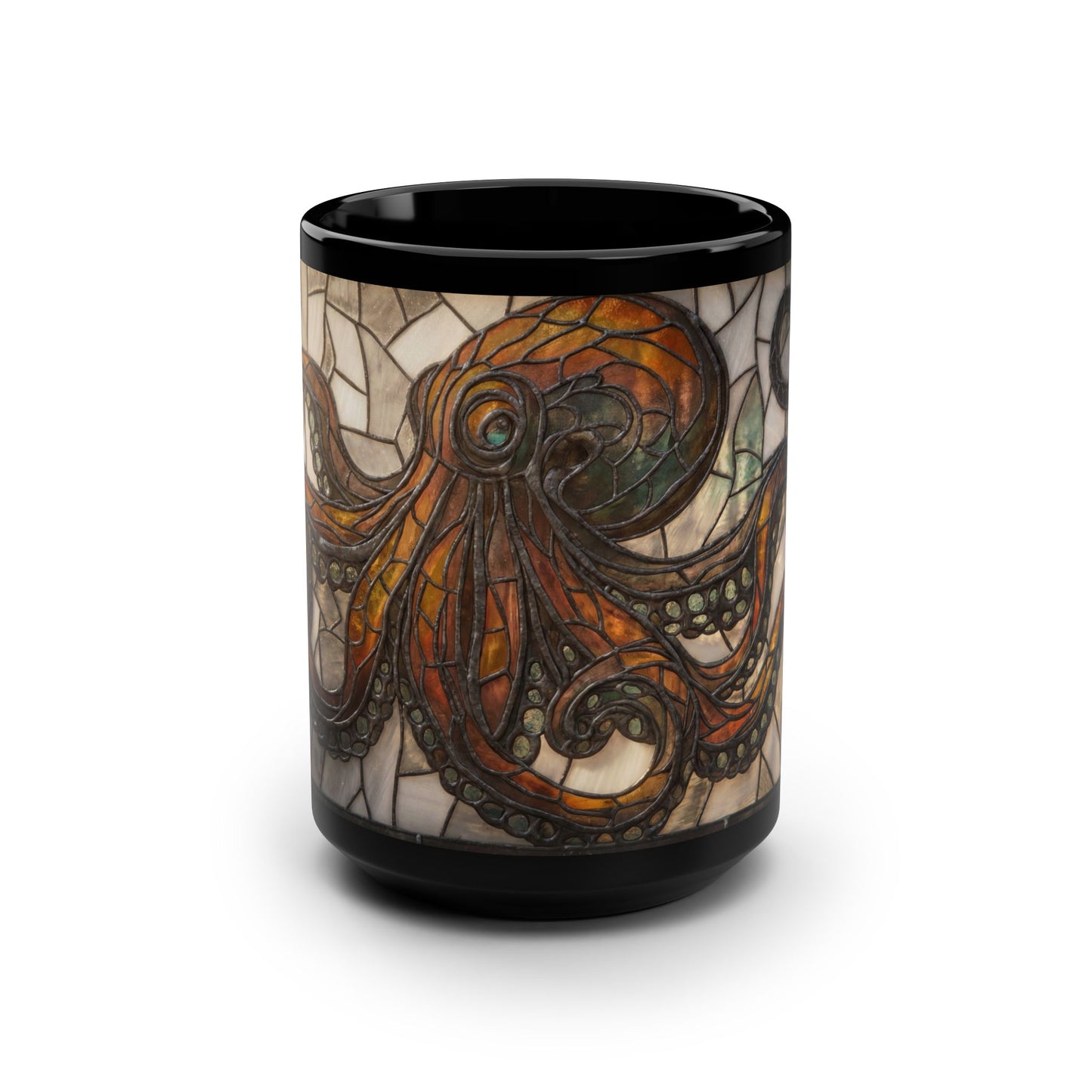 Stained Glass Octopus Mug – Amber Tentacle Tapestry
