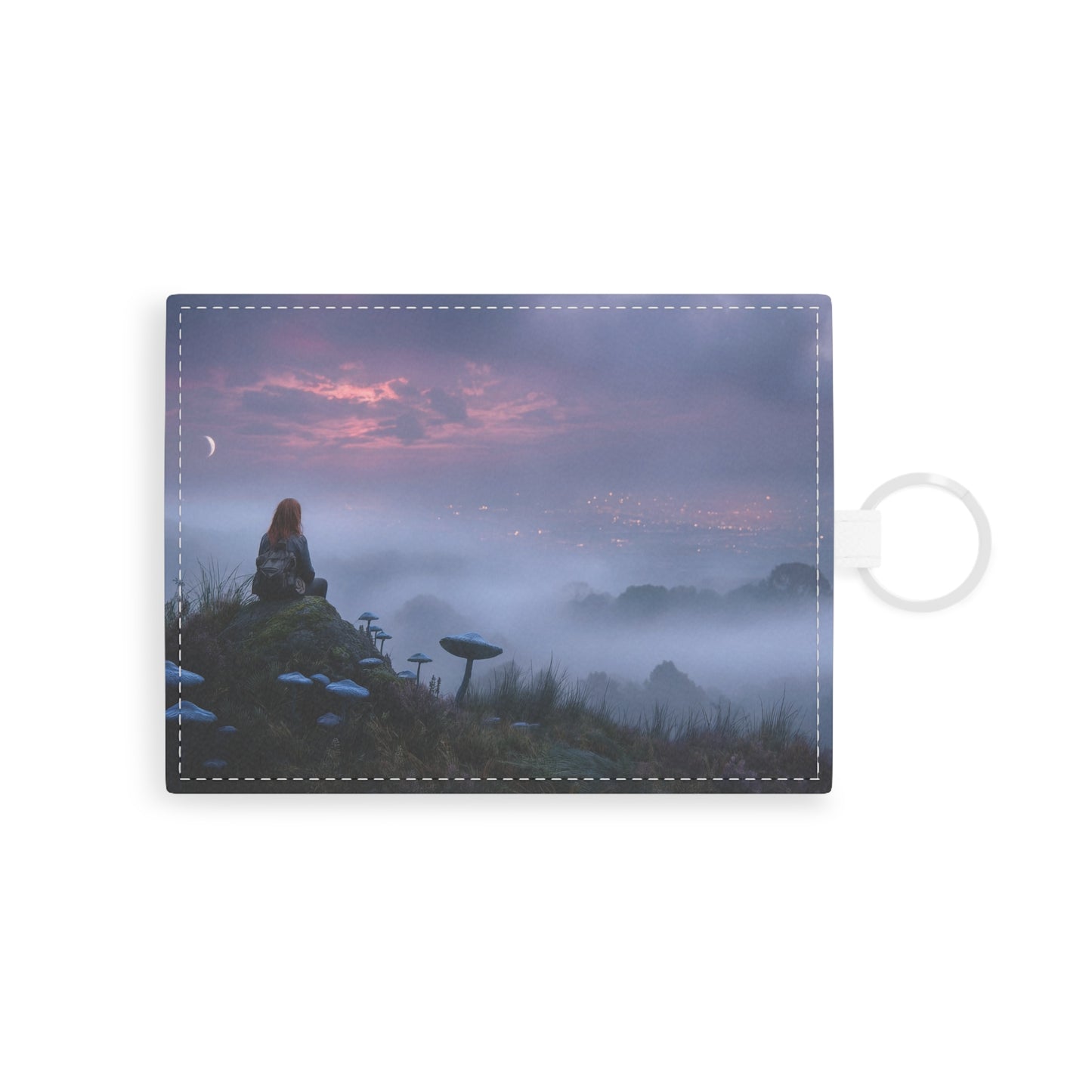 Moonlit Mushroom Vista Saffiano Leather Card Holder – Whispers of the High Meadow