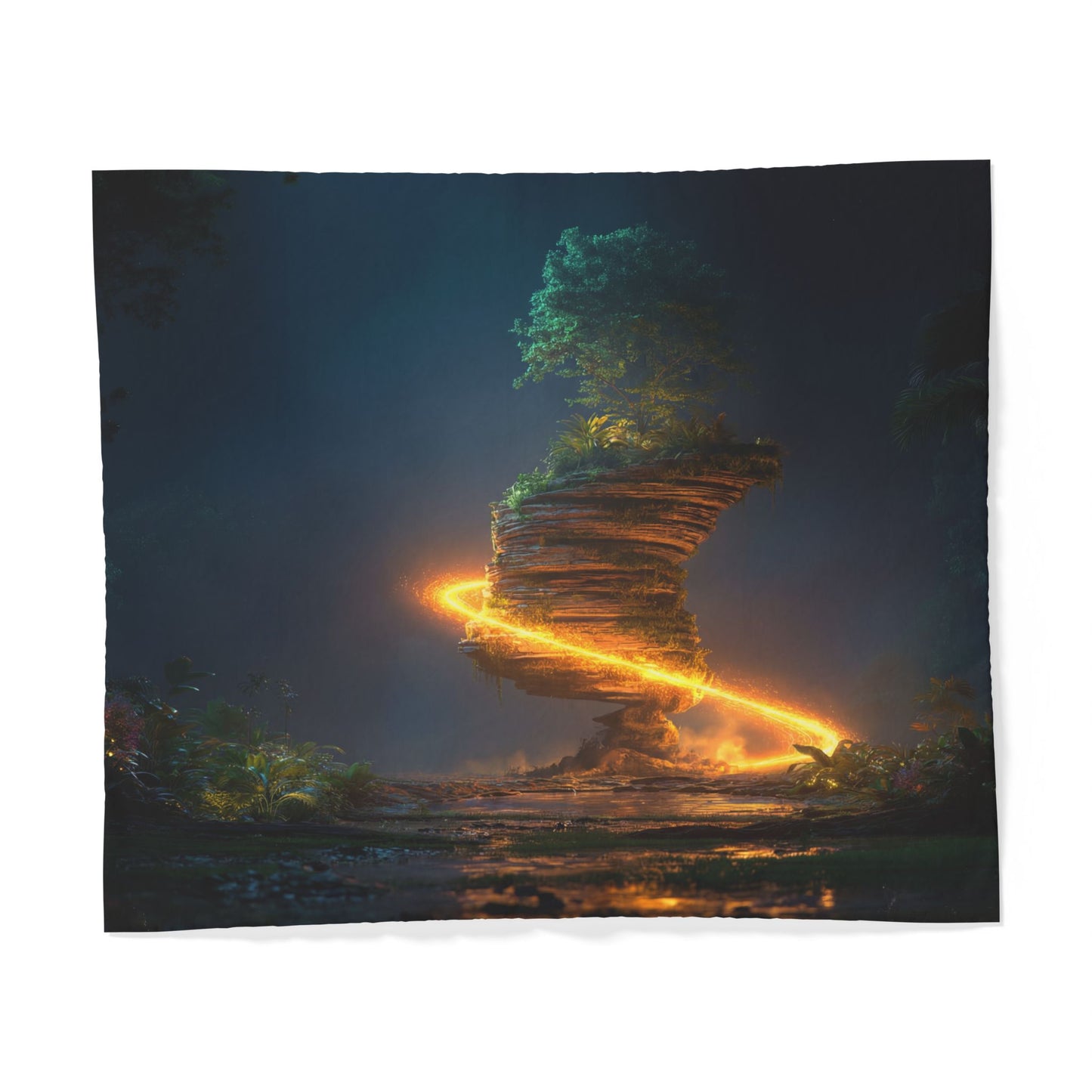 Floating Island Treehouse Duvet Cover – Golden Twilight Sanctuary