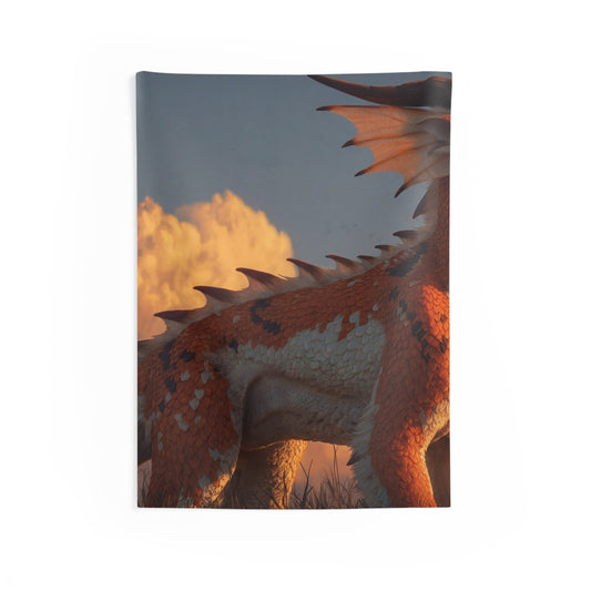 Sunset Sentinel Dragon Indoor Wall Tapestries – Warm Amber Dawn Guardian