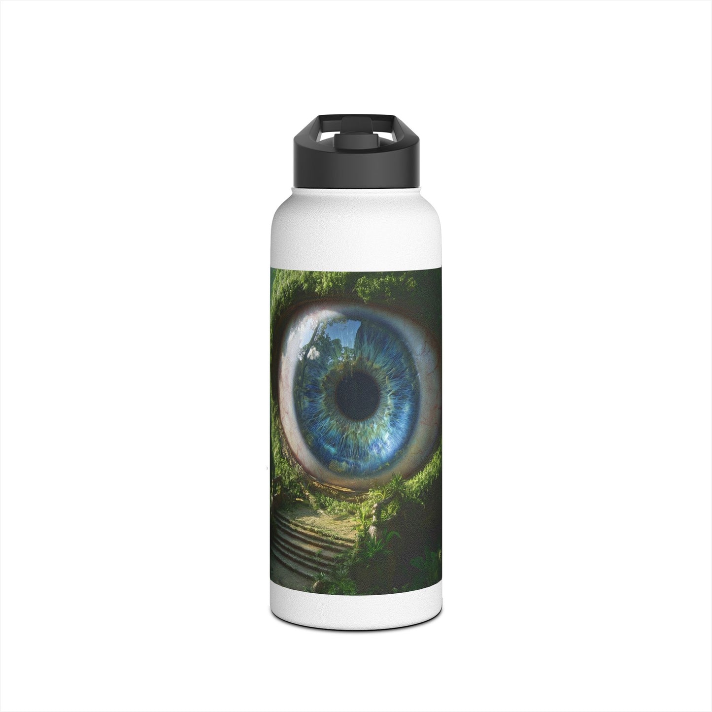 Guardian Eye of the Verdant Deep Stainless Steel Water Bottle, Standard Lid – Watchful Jungle Portal