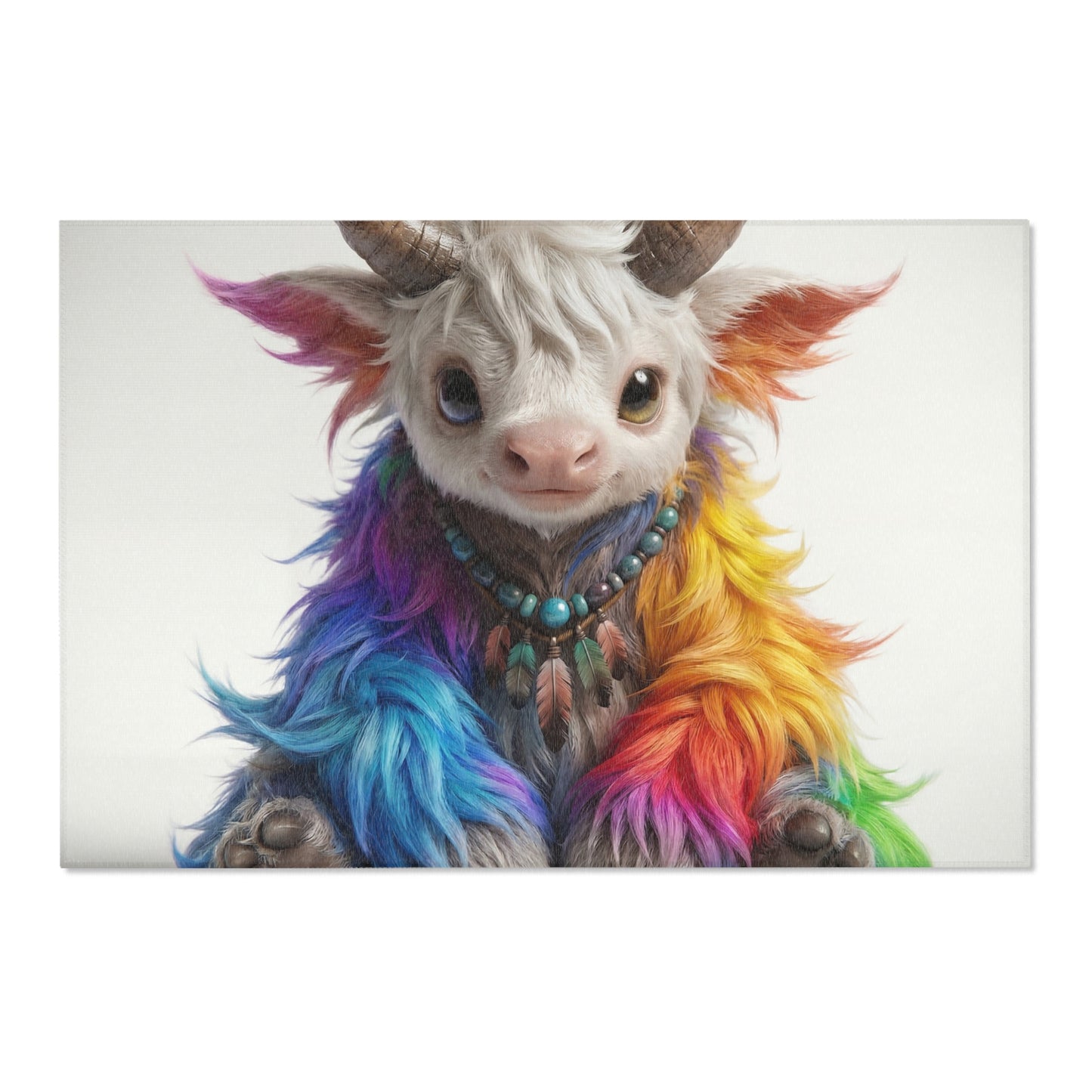 Rainbow Horned Guardian Area Rug – Whimsical Creature Dreamscape