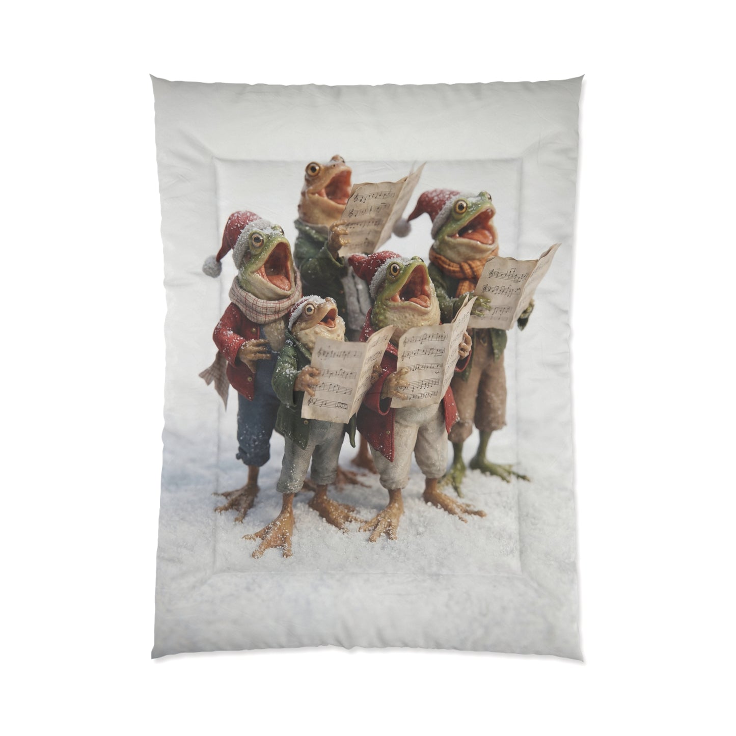 Frogs in Snow Choir Comforter – Winter Carolers Singing Through the Frost