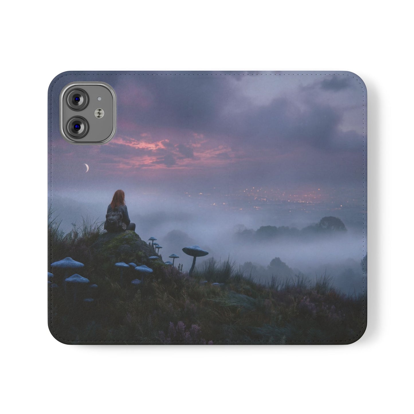 Misty Hilltop Flip Cases – Red-Haired Wanderer at Twilight