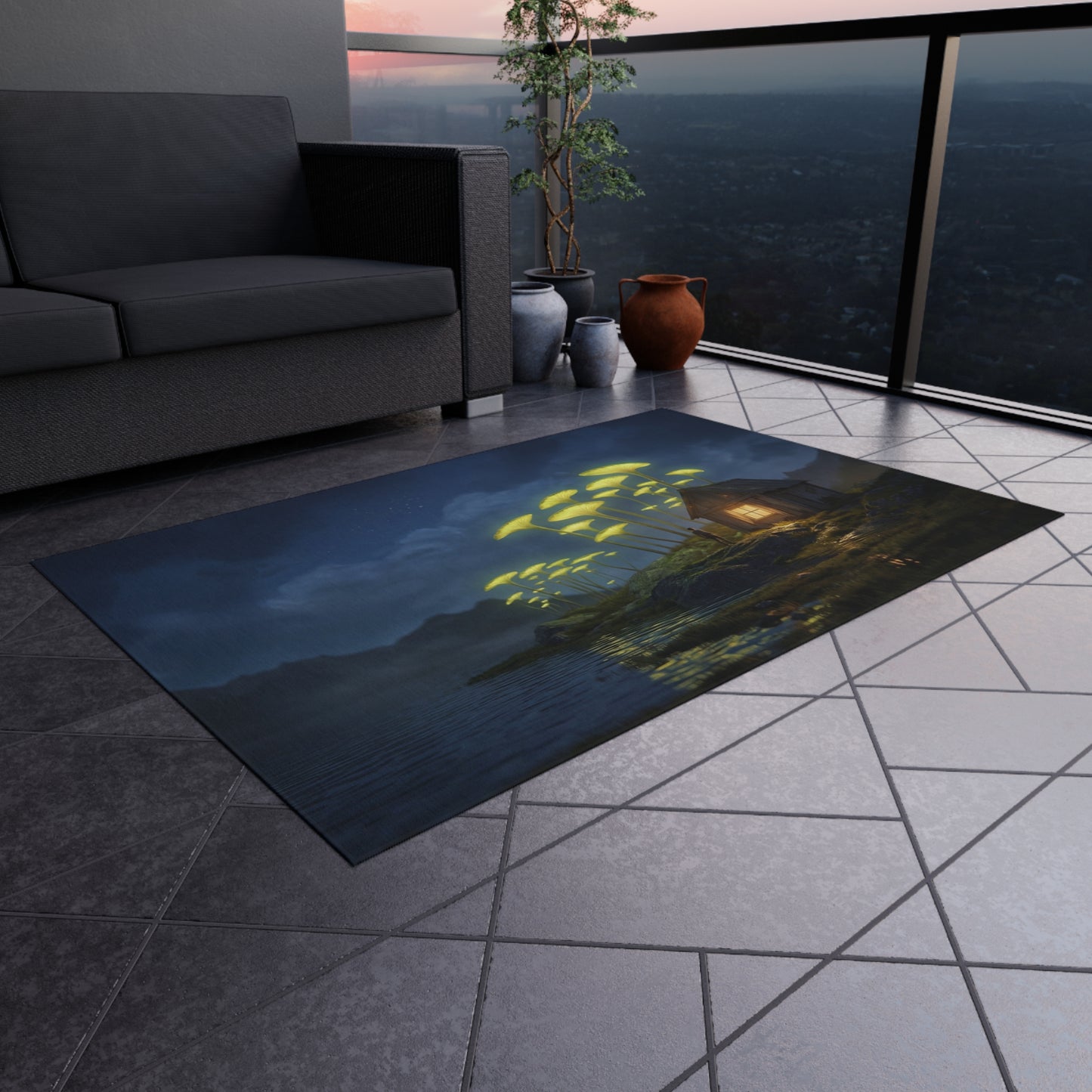 Giant Mushroom Cottage Rug – Bioluminescent Forest Escape