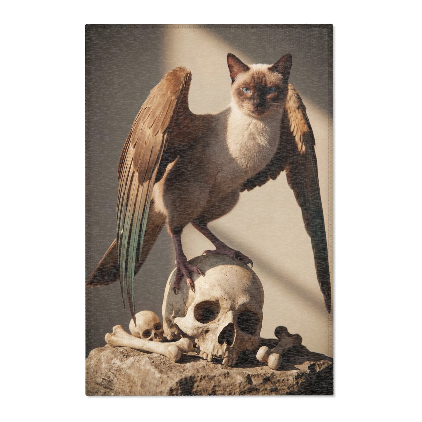 Winged Siamese Cat Area Rug – Sunlit Bone Altar Dreamscape
