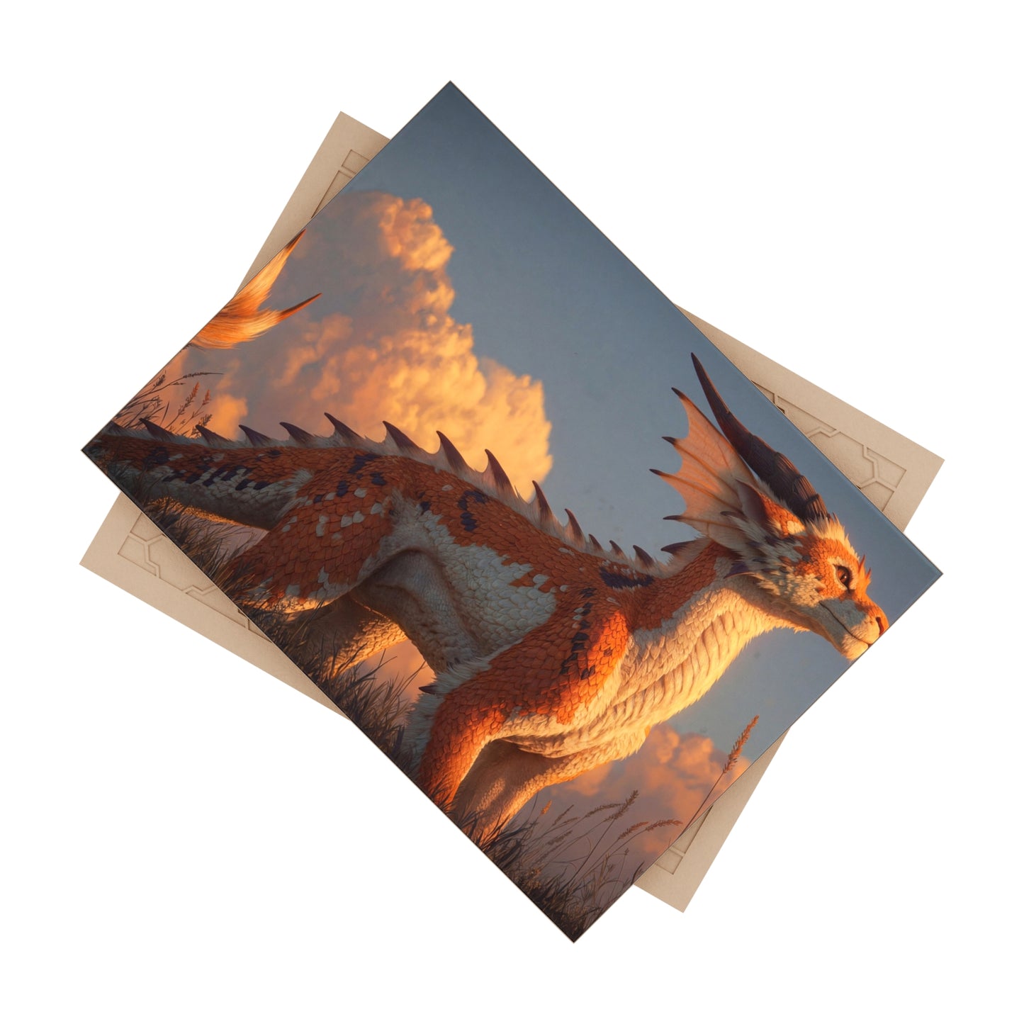 Sunset Guardian Dragon Ceramic Photo Tile – Warm Light and Wild Grace