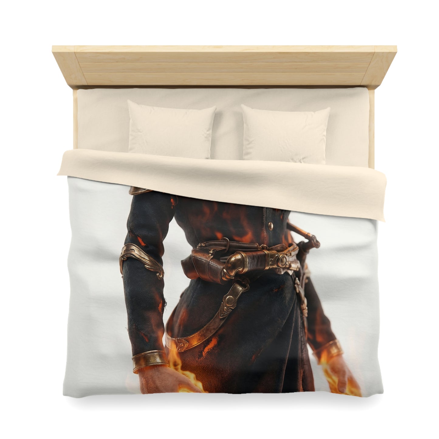 Flame-Wreathed Sentinel Microfiber Duvet Cover – Ashes and Ember Reverie