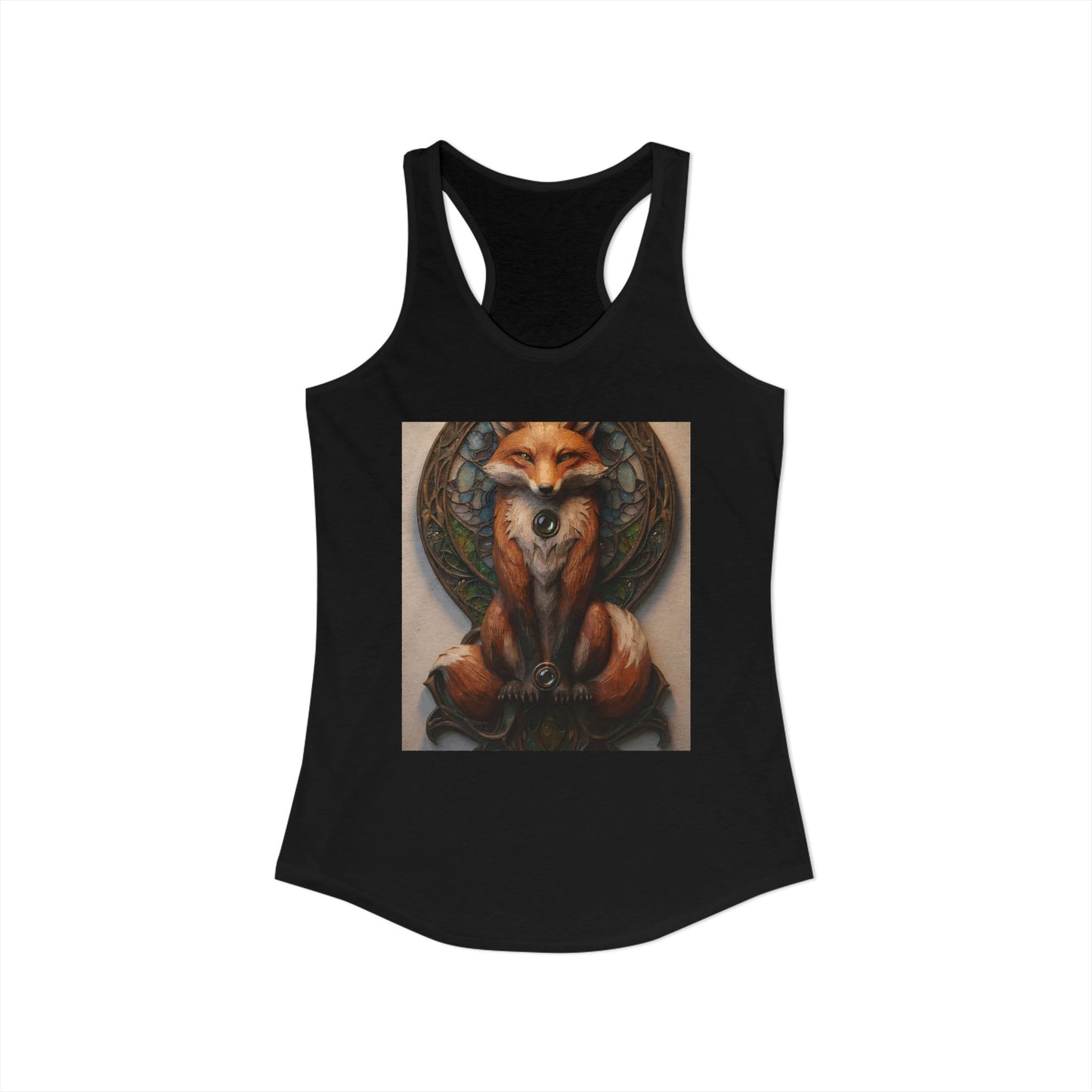 Glass Fox Sentinel Tank – Amber Guardian Stained Glass Art Print
