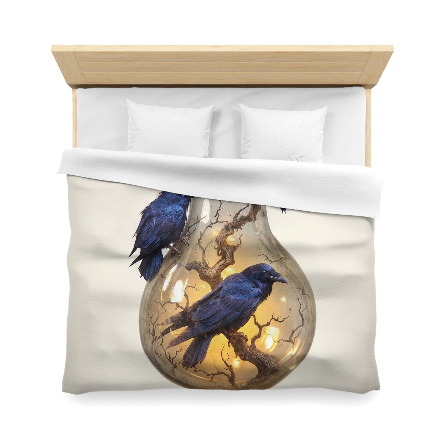 Ravens in the Glow Microfiber Duvet Cover – Midnight Thoughtscape Sanctuary