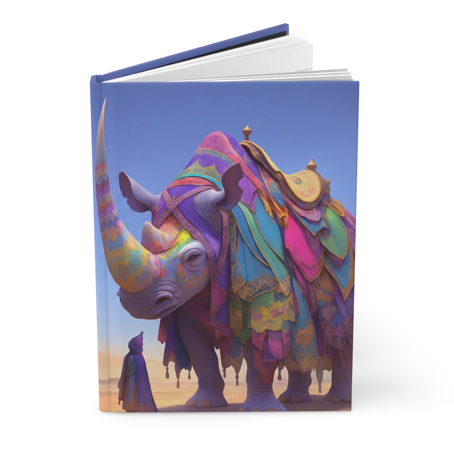 Regal Rhinoceros in Desert Sands Hardcover Journal Matte – Whimsical Guardian of the Dunes