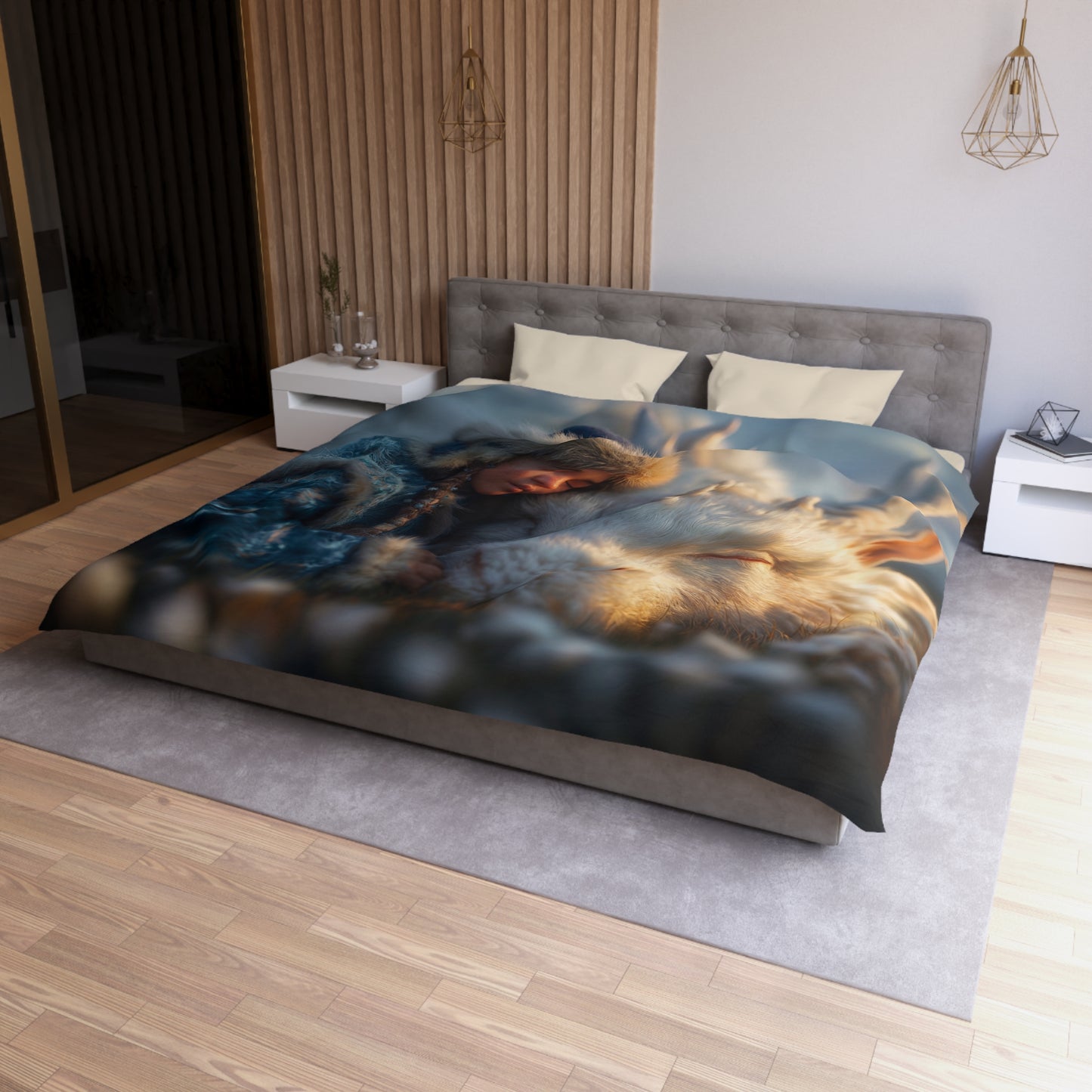 Dragon Guardian Duvet Cover – Snowy Sentinels Resting Together