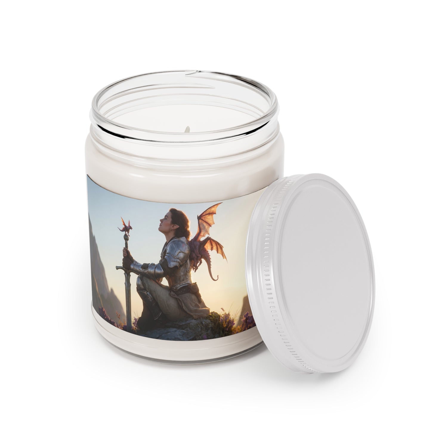 Dragon-Scaled Warrior Scented Soy Candles with White Lid, 9oz – Sunset Sentinel’s Resolve