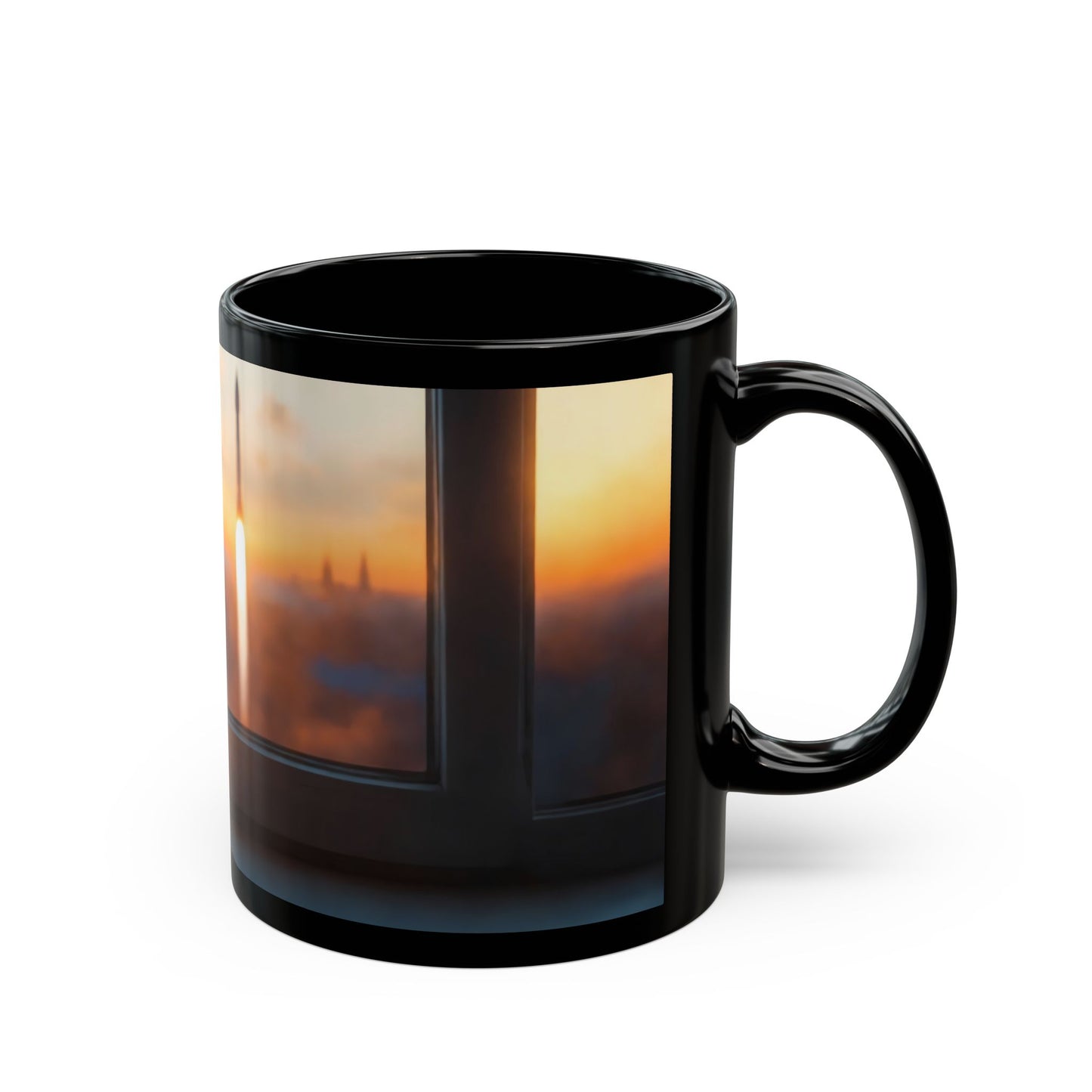 Cats Watching Rocket Launch Black Mug – Sunset Skywatchers