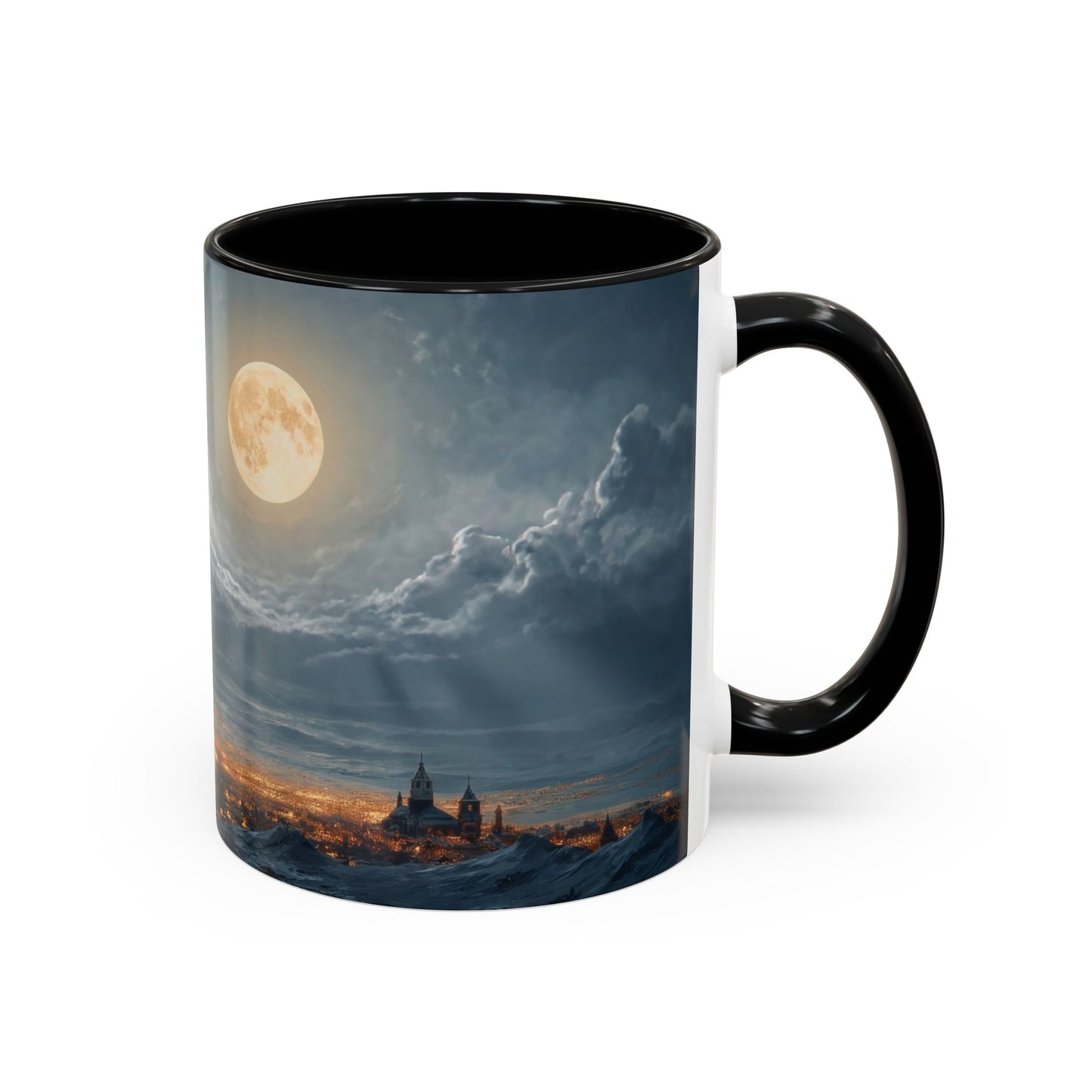 Midnight Sleigh Ride Accent Coffee Mug (11, 15oz) – Warm Glow Over Winter Town