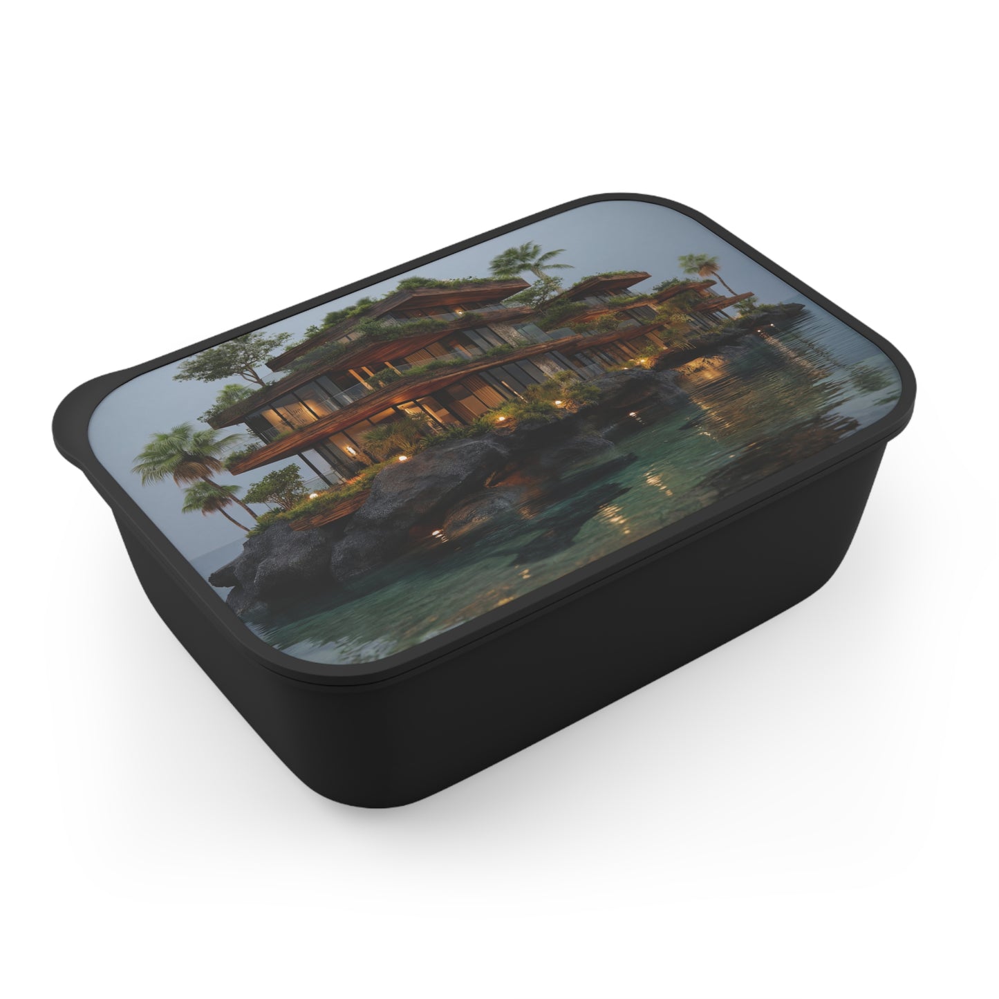 Ocean-Edge Treehouse Bento Box – Twilight Sanctuary on a Rock