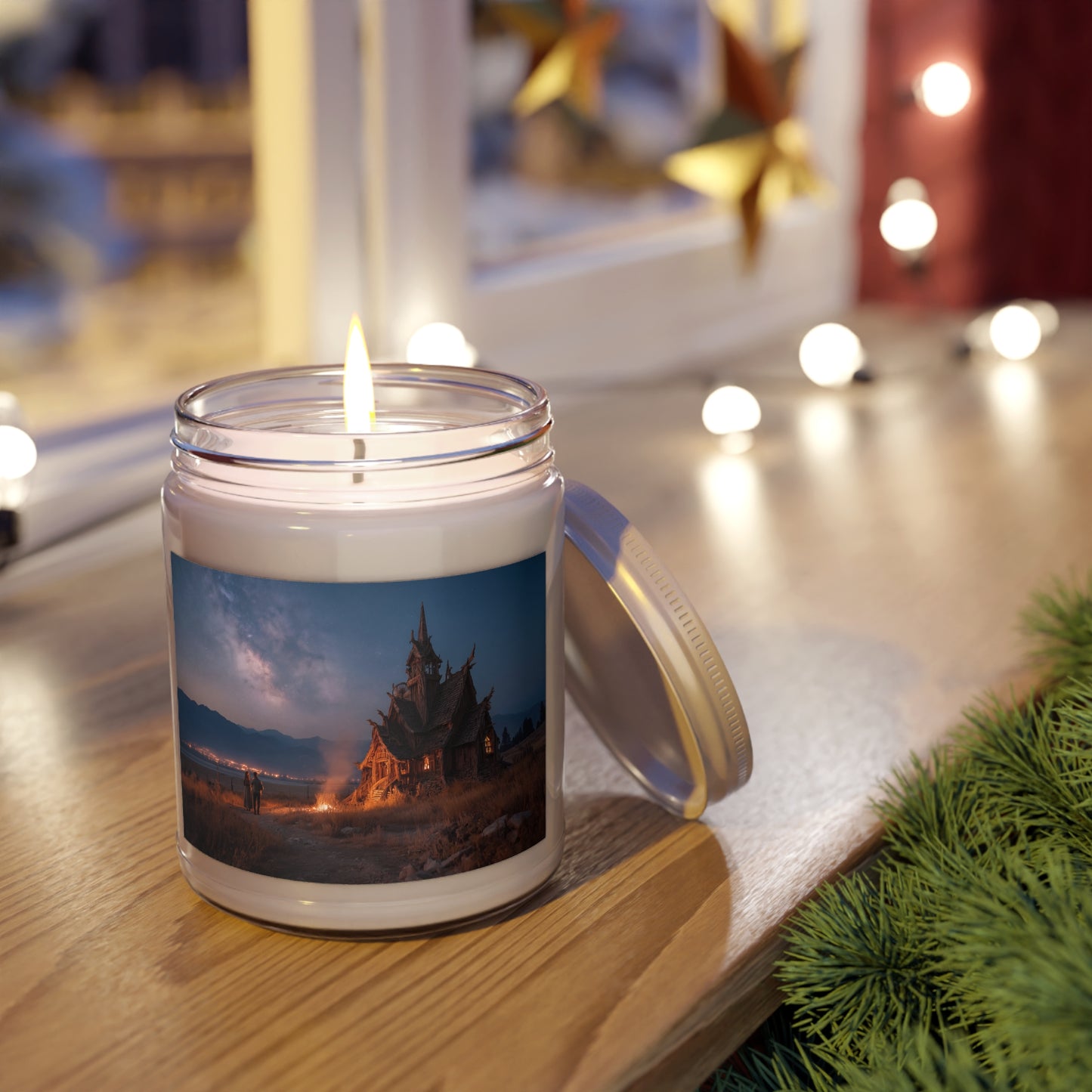 Starlit Chapel Scented Soy Candles with White Lid, 9oz – Whispering Nightscape Sanctuary