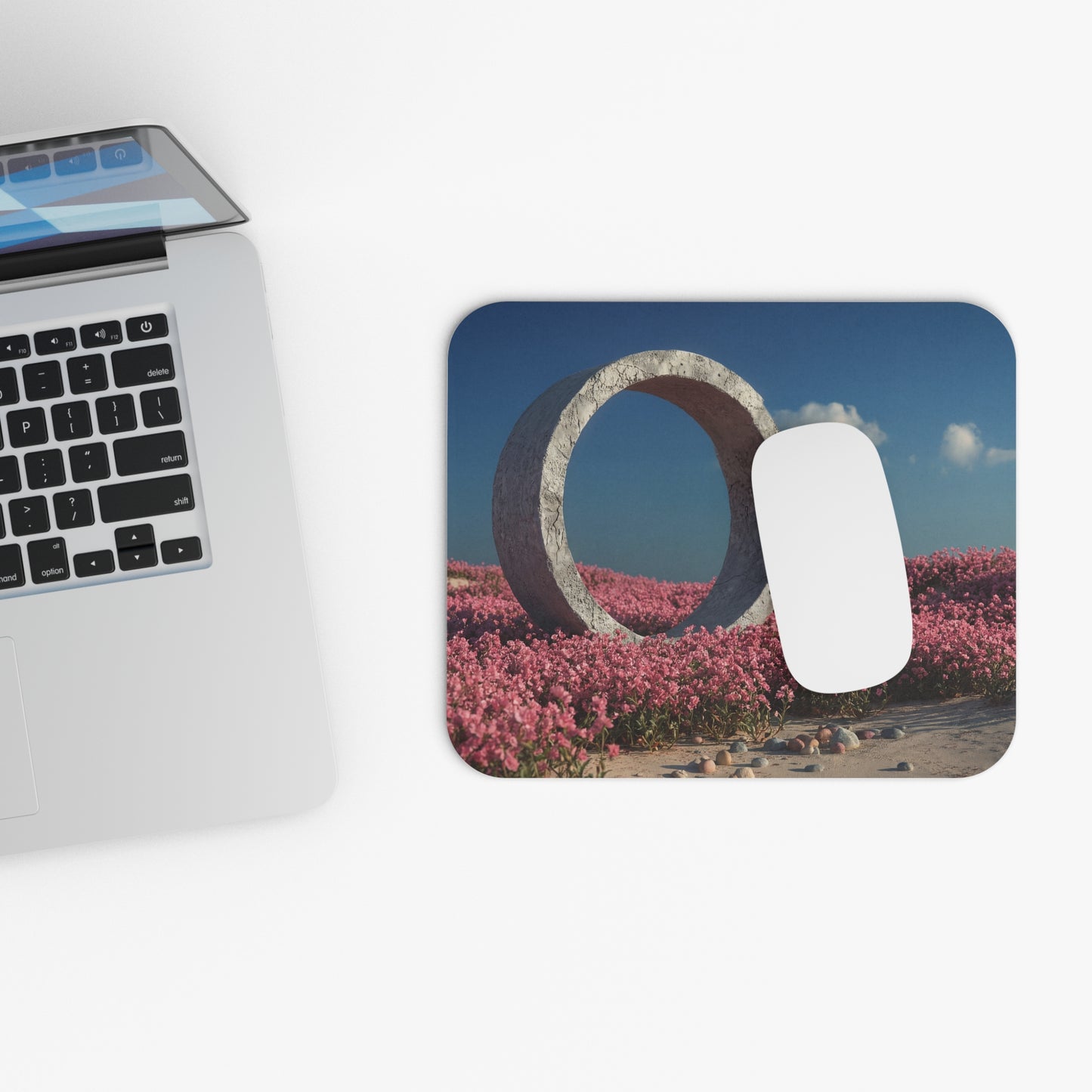 Stone Ring in Pink Bloom Mouse Pad – Serene Desert Portal