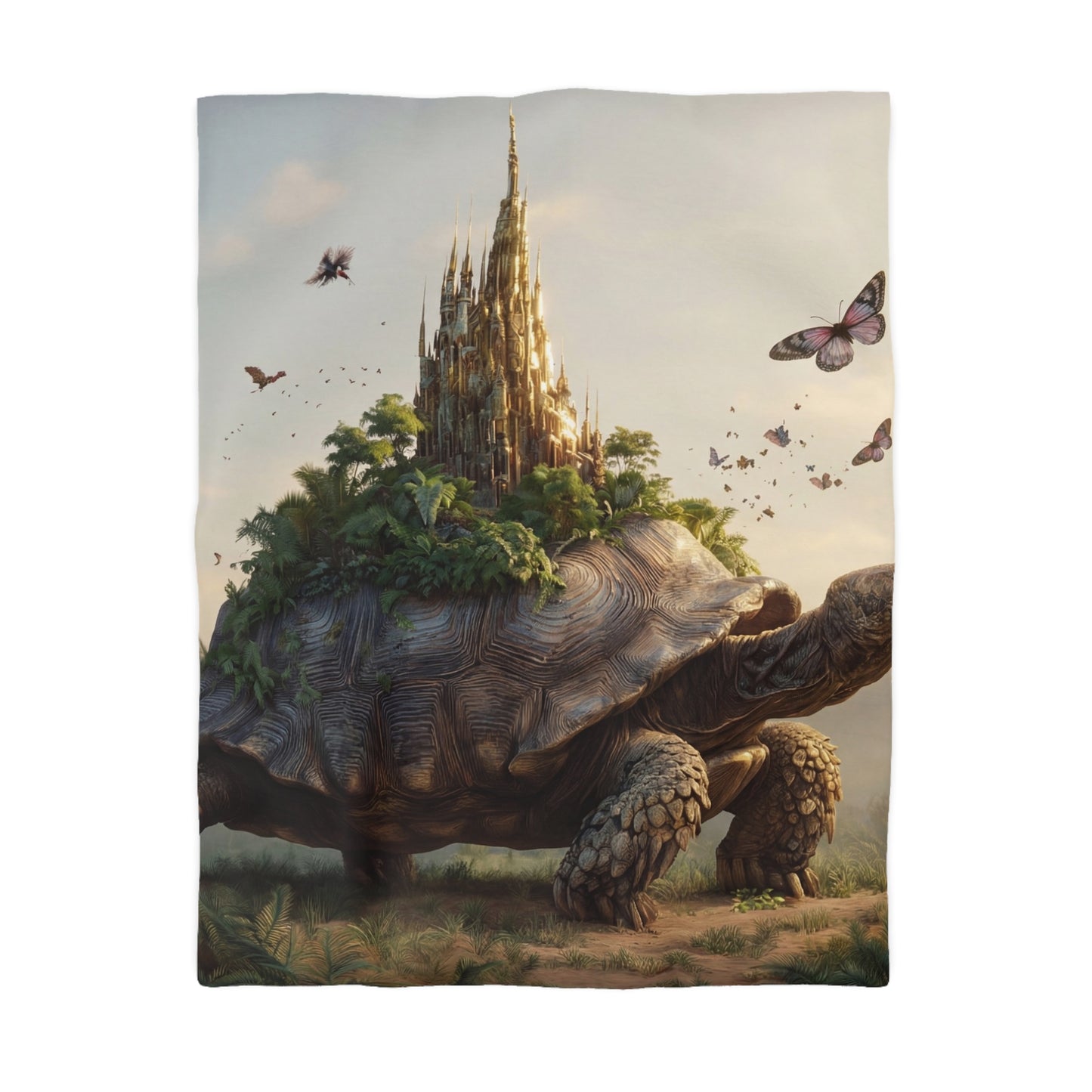 Ancient Turtle Citadel Microfiber Duvet Cover – Golden Castle on a Living Throne