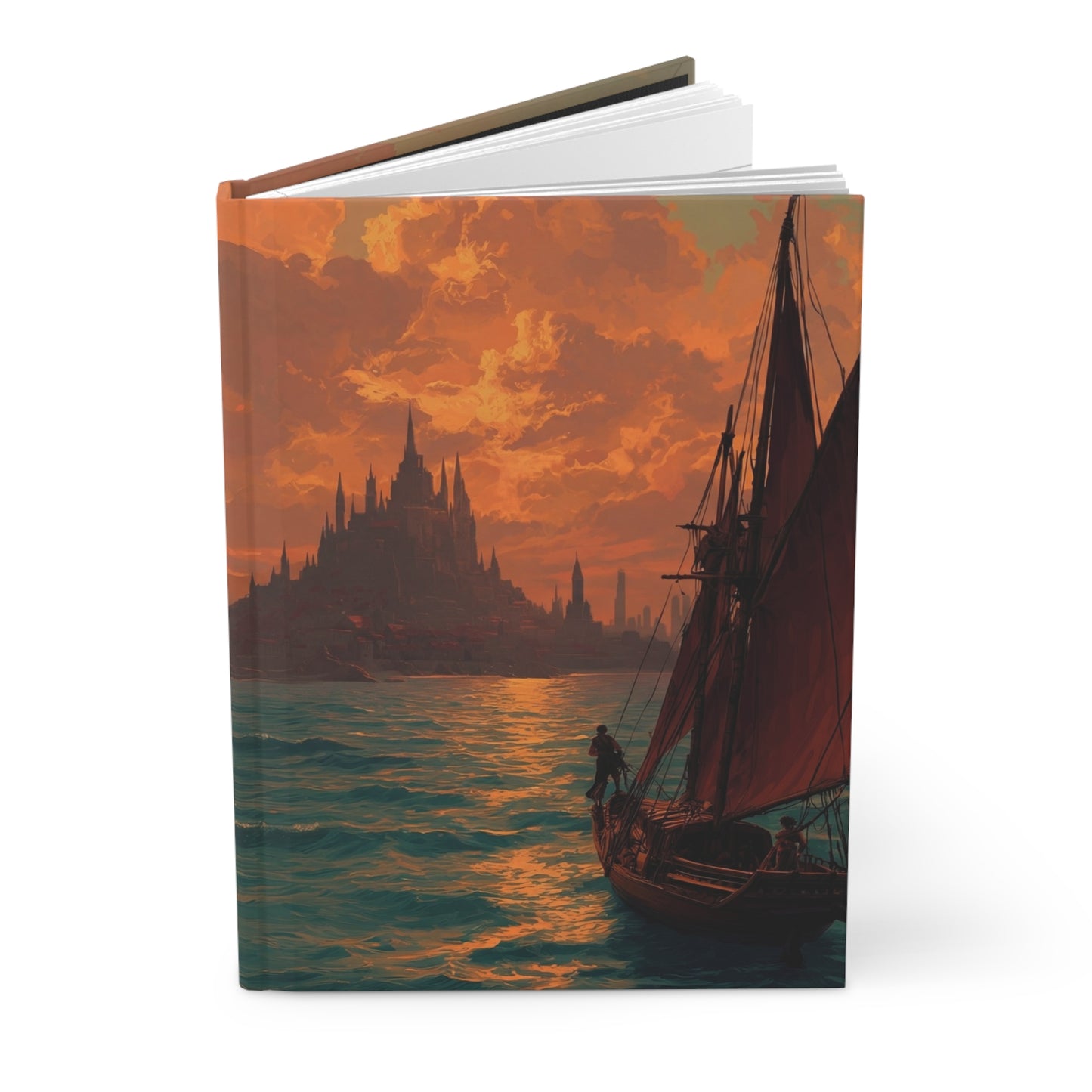Sunset Harbor Voyage Hardcover Journal Matte – Golden Sky’s Last Whisper
