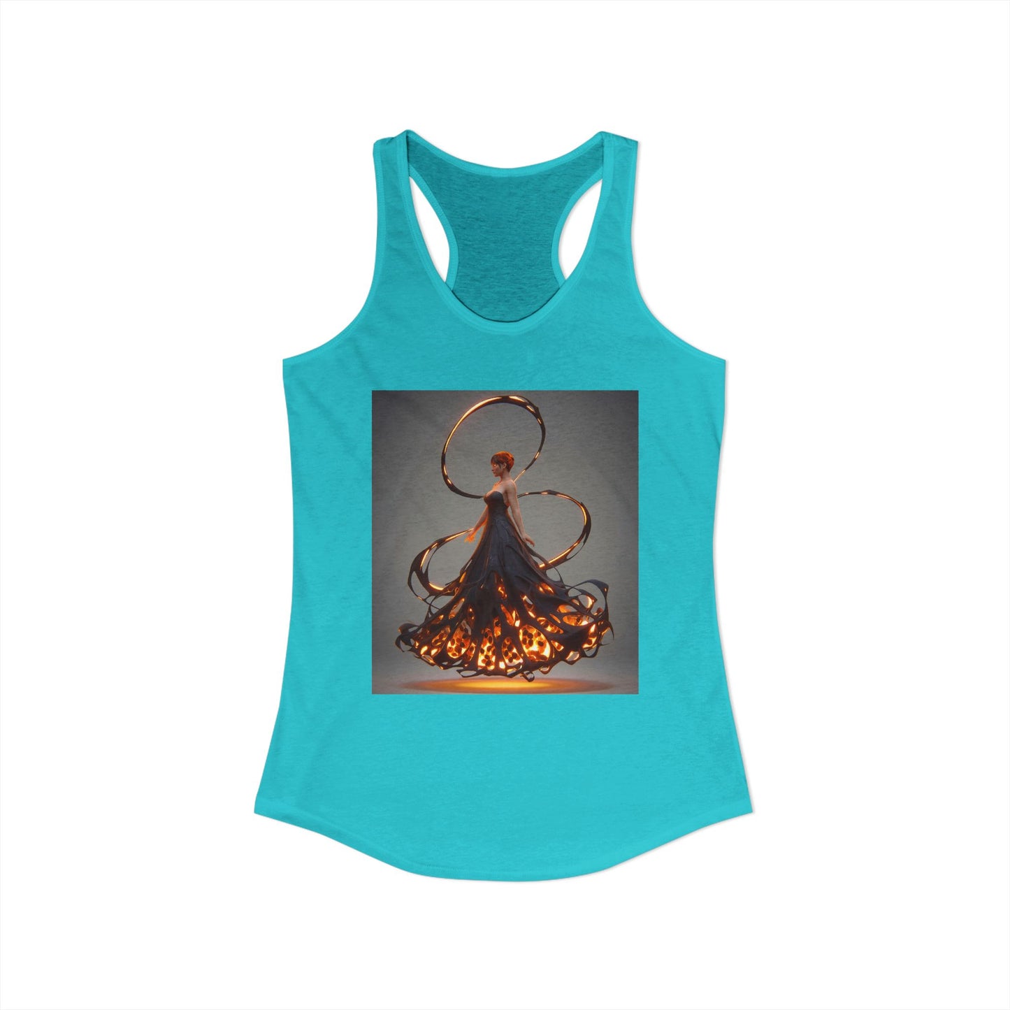 Ember Spiral Racerback Tank – Glowing Obsidian Flame Dress Art