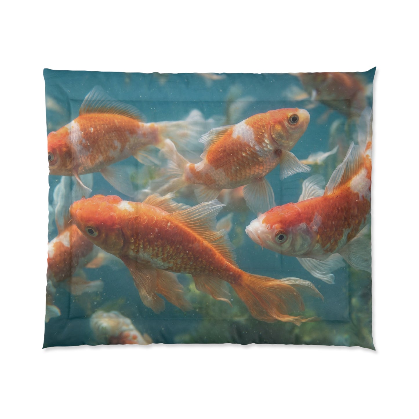 Golden Ripple Comforter – School of Koi in Azure Depths