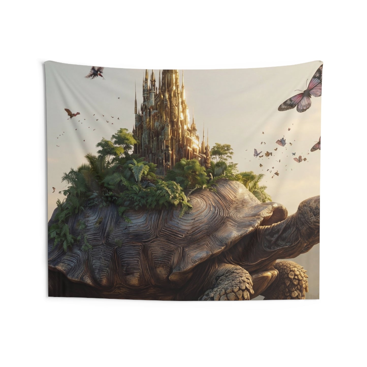 Castle on Turtle Back Indoor Wall Tapestries – Sunlit Jungle Sanctuary