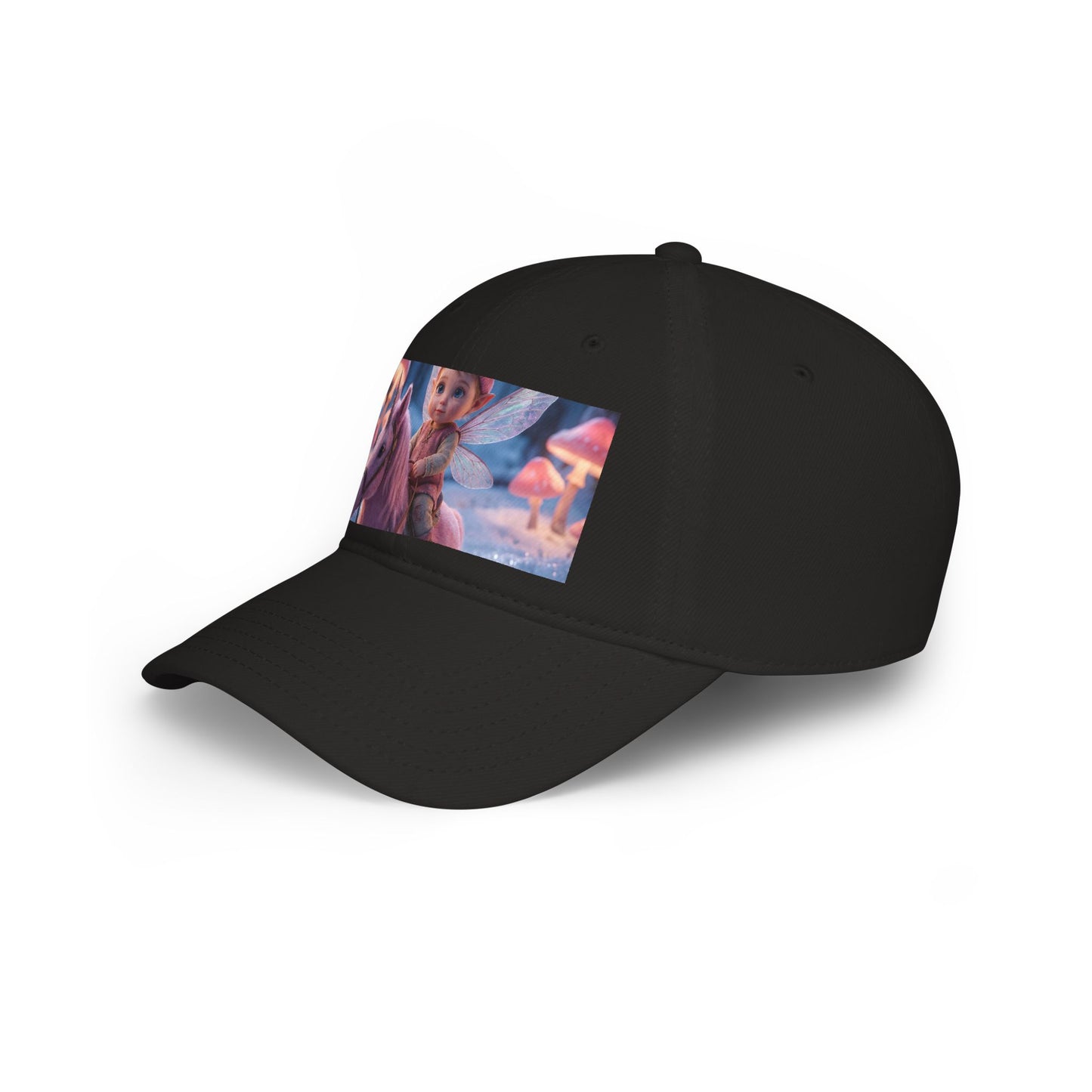 Pink Unicorn Fairy Rider Low Profile Baseball Cap – Winter Moss & Mushroom Forest