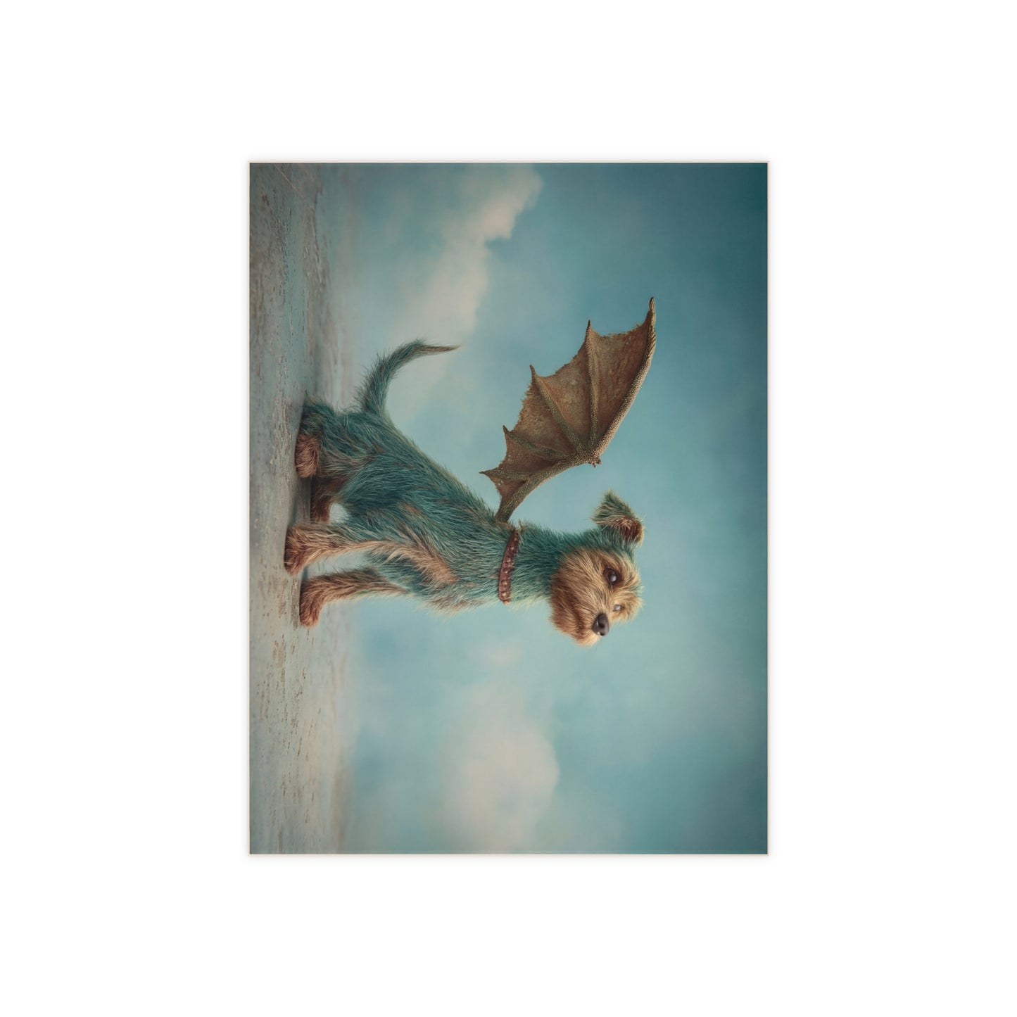 Dragon Dog Ceramic Photo Tile – Skyward Gaze in Teal Fur