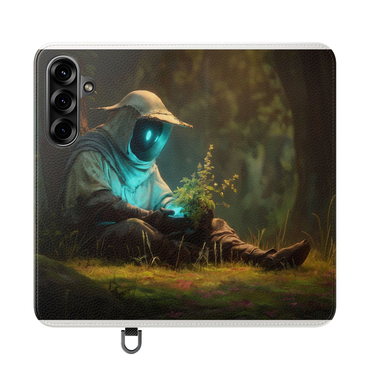 Glowing Orb Hooded Guardian Flip Cases – Bioluminescent Forest Keeper