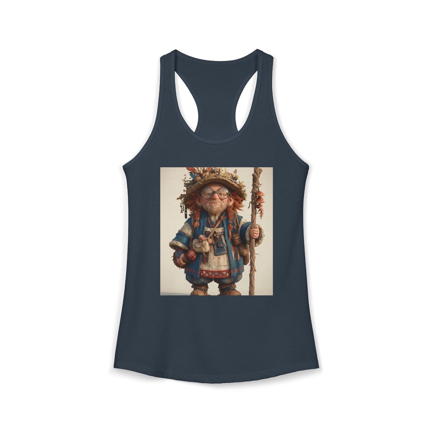 Mushroom-Sceptered Sage Women's Ideal Racerback Tank – Botanical Wanderer Portrait
