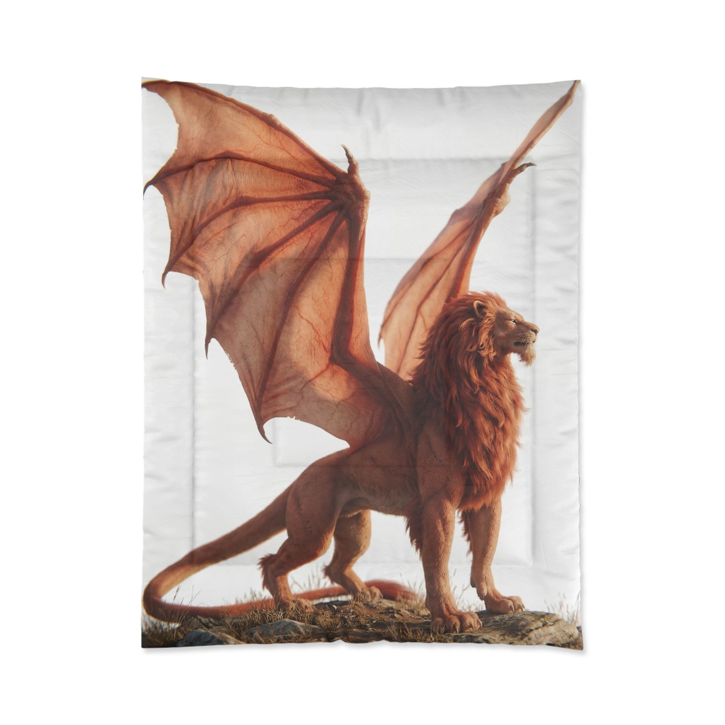 Winged Lion Comforter – Sunset Sentinel Dreamscape