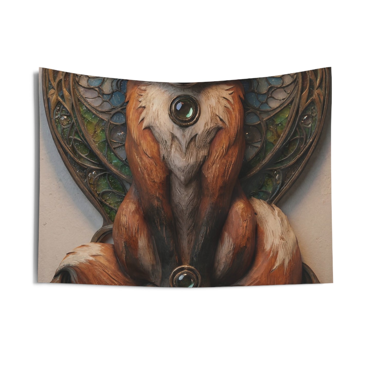 Fox Sentinel Wall Tapestry – Amber Eyed Guardian in Stained Glass Frame