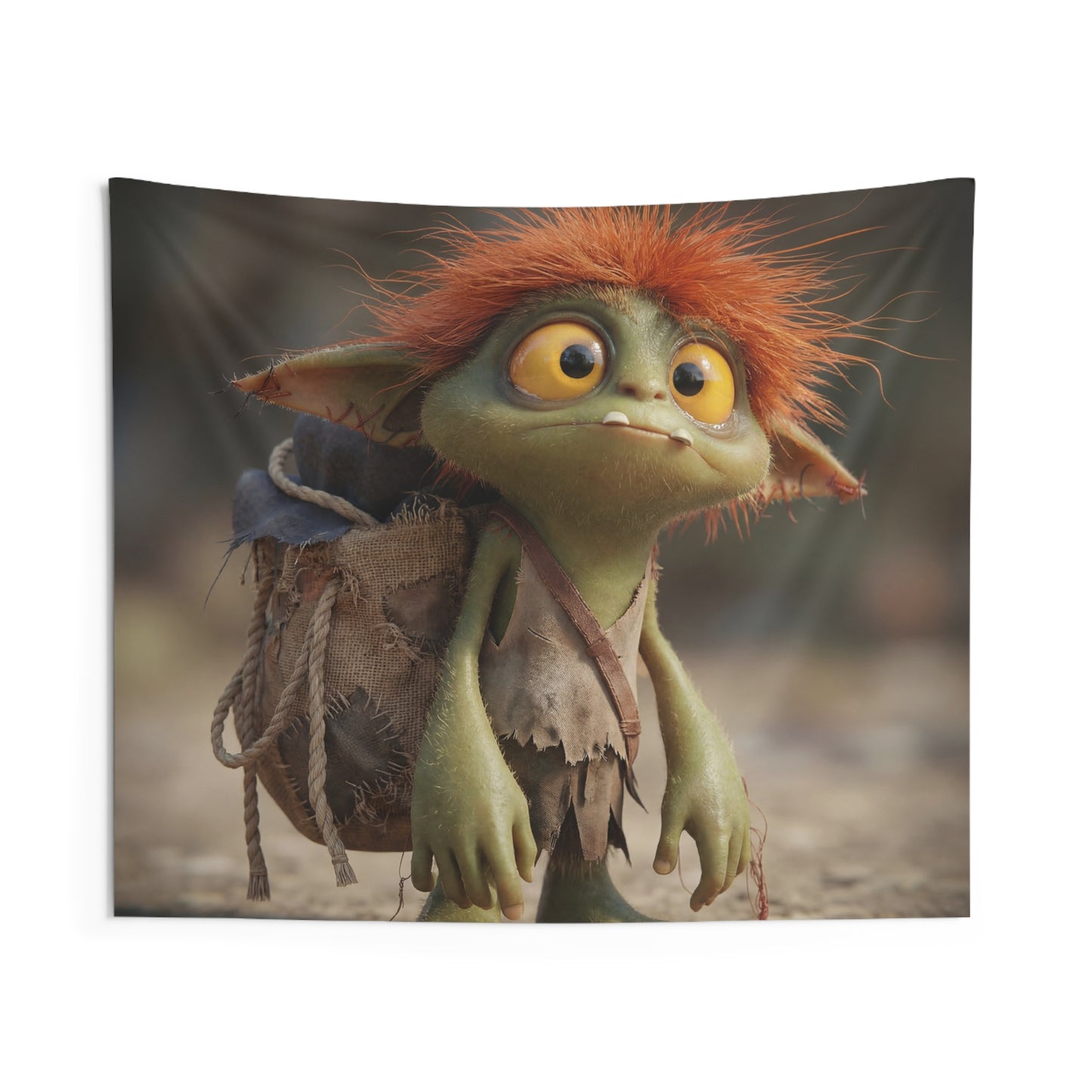 Glimmering Goblin Wall Tapestry – Curious Forest Scout Portrait