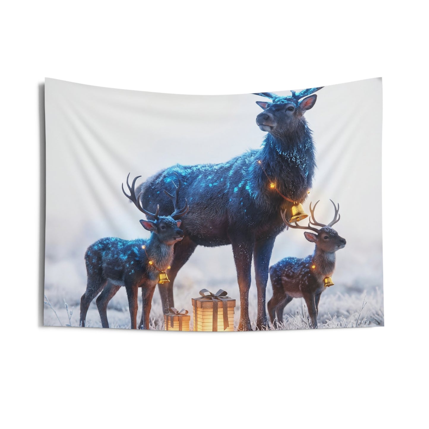 Frostbound Deer Family Indoor Wall Tapestries – Whispering Winter Giftscape