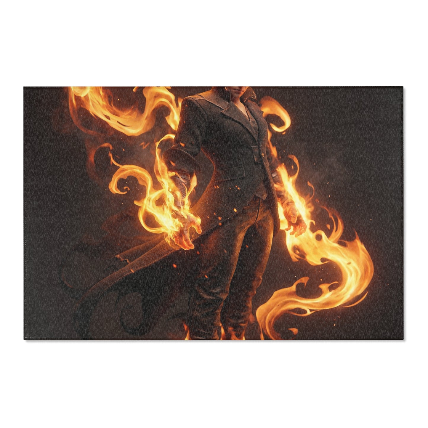 Flamebound Sentinel Area Rug – Ember-Wreathed Warrior Dreamscape