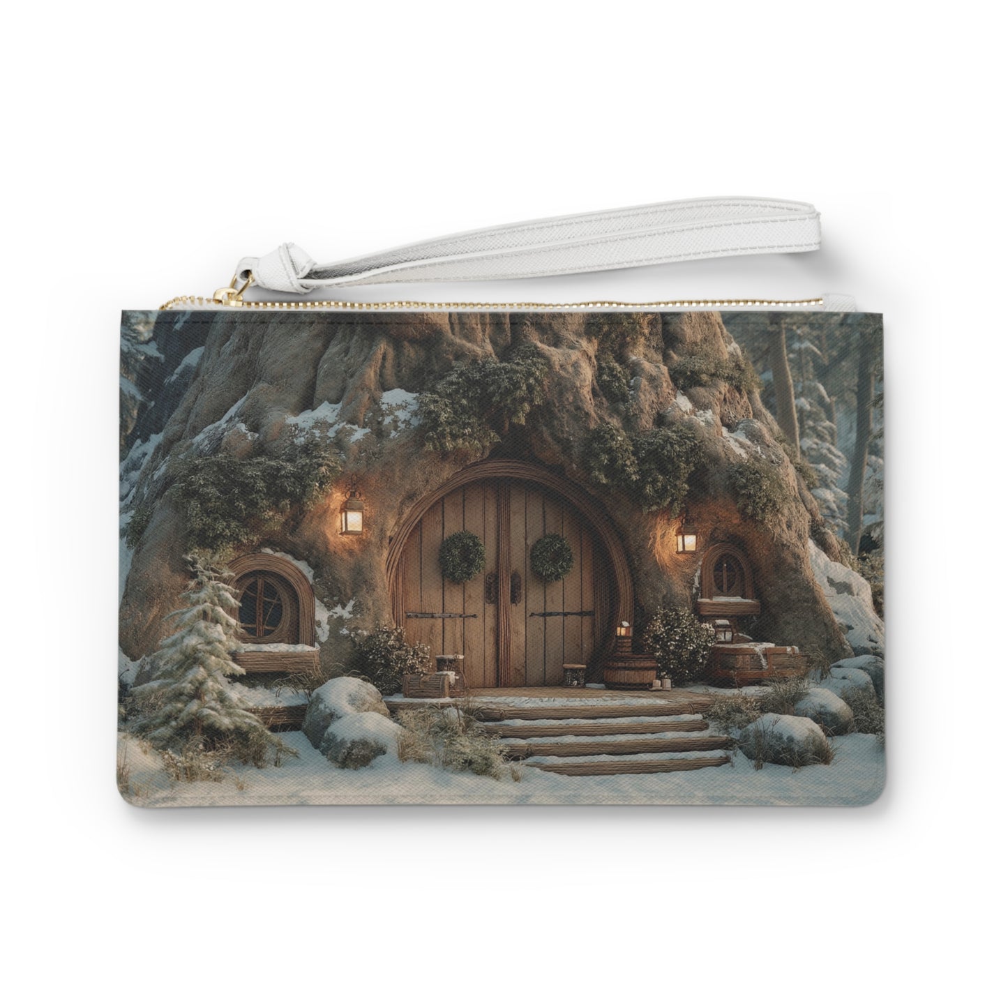 Winter Hollow Treehouse Clutch Bag – Snow-Dusted Secret Doorway