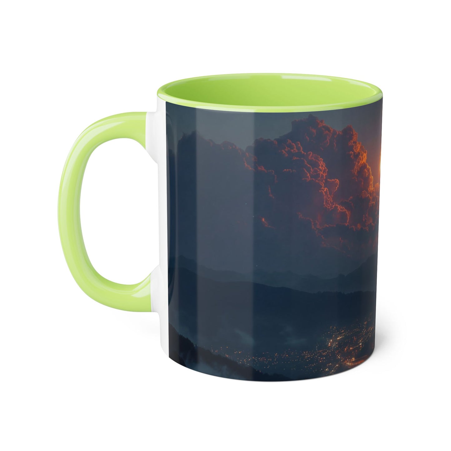 Meteor Over Valley Accent Mugs, 11oz – Fiery Skyfall from Twilight Cliffs