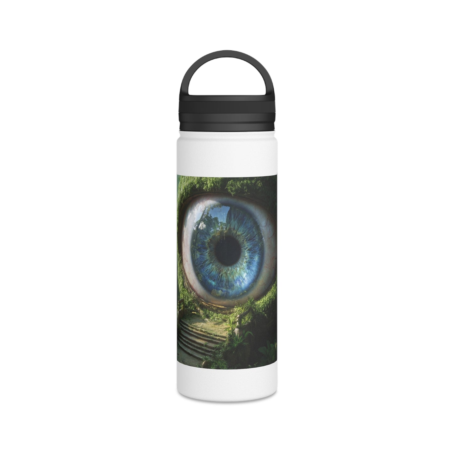 Guardian Forest Eye Water Bottle – Moss-Covered Watcher of the Verdant Path