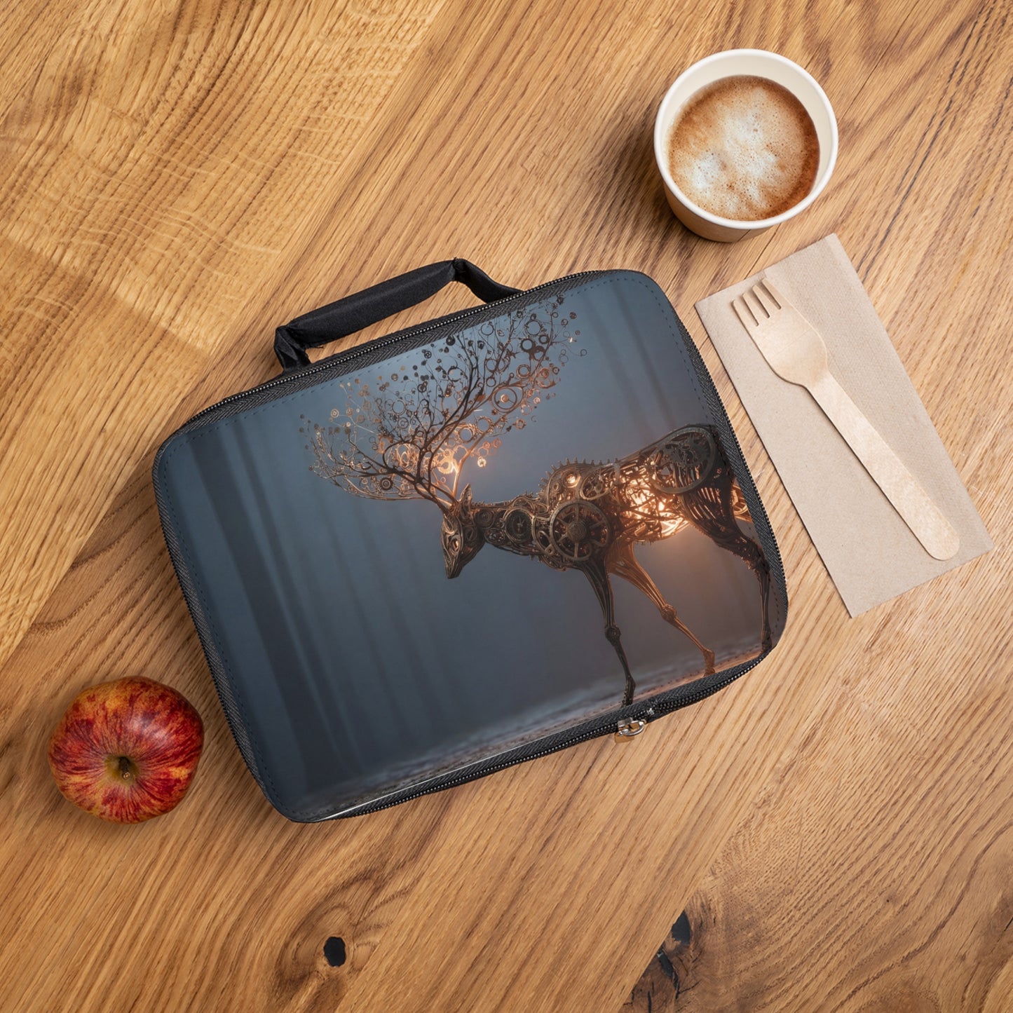 Steampunk Stag Lunch Bag – Luminescent Gear-Whisperer of the Misty Woods