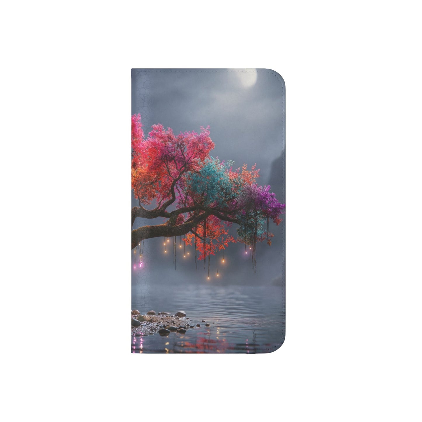 Chromatic Canopy Flip Cases – Rainbow Tree Moonlit Waterfall Scene