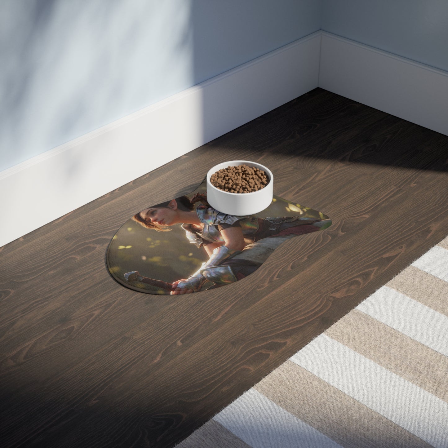 Elven Guardian with Dragon Pet Feeding Mats – Iridescent Armor and Forest Companion