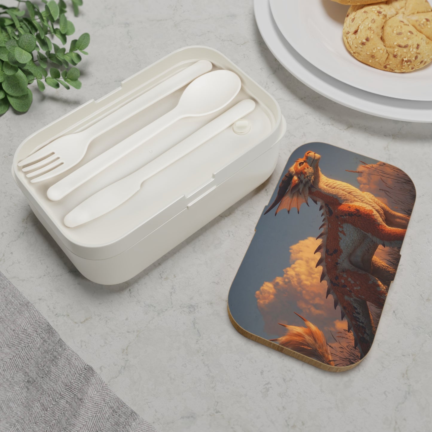 Sunset Sentinel Dragon Bento Lunch Box – Warm Glow Over Wild Grasses